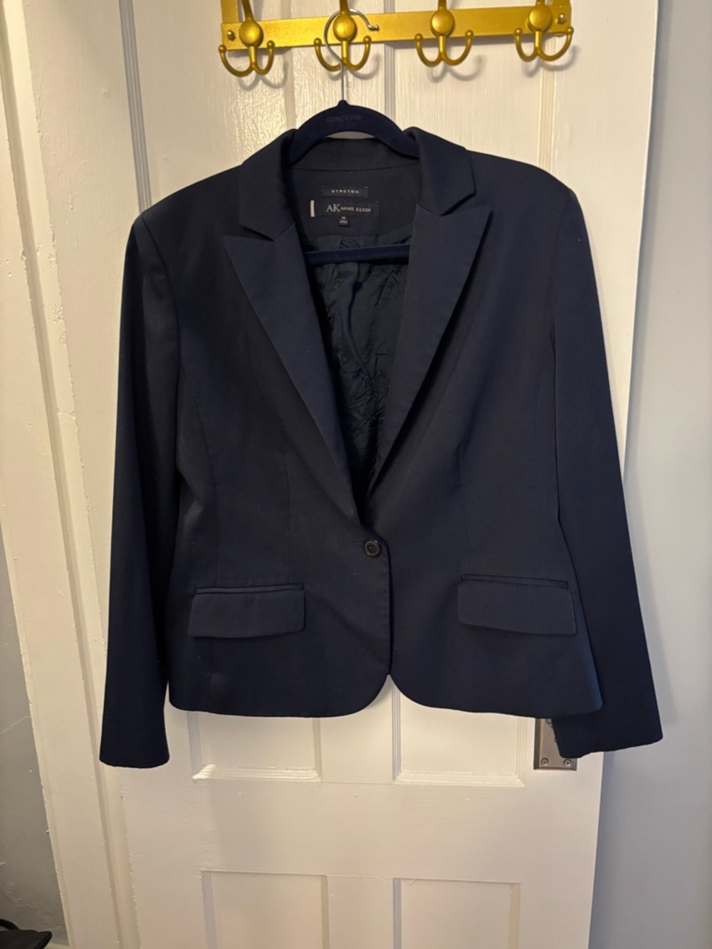 Anne Klein Navy Single-Button Notch Lapel Blazer